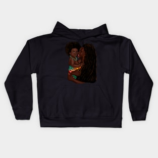 Loving Afro Mom and Baby, African Woman with Child Kids Hoodie